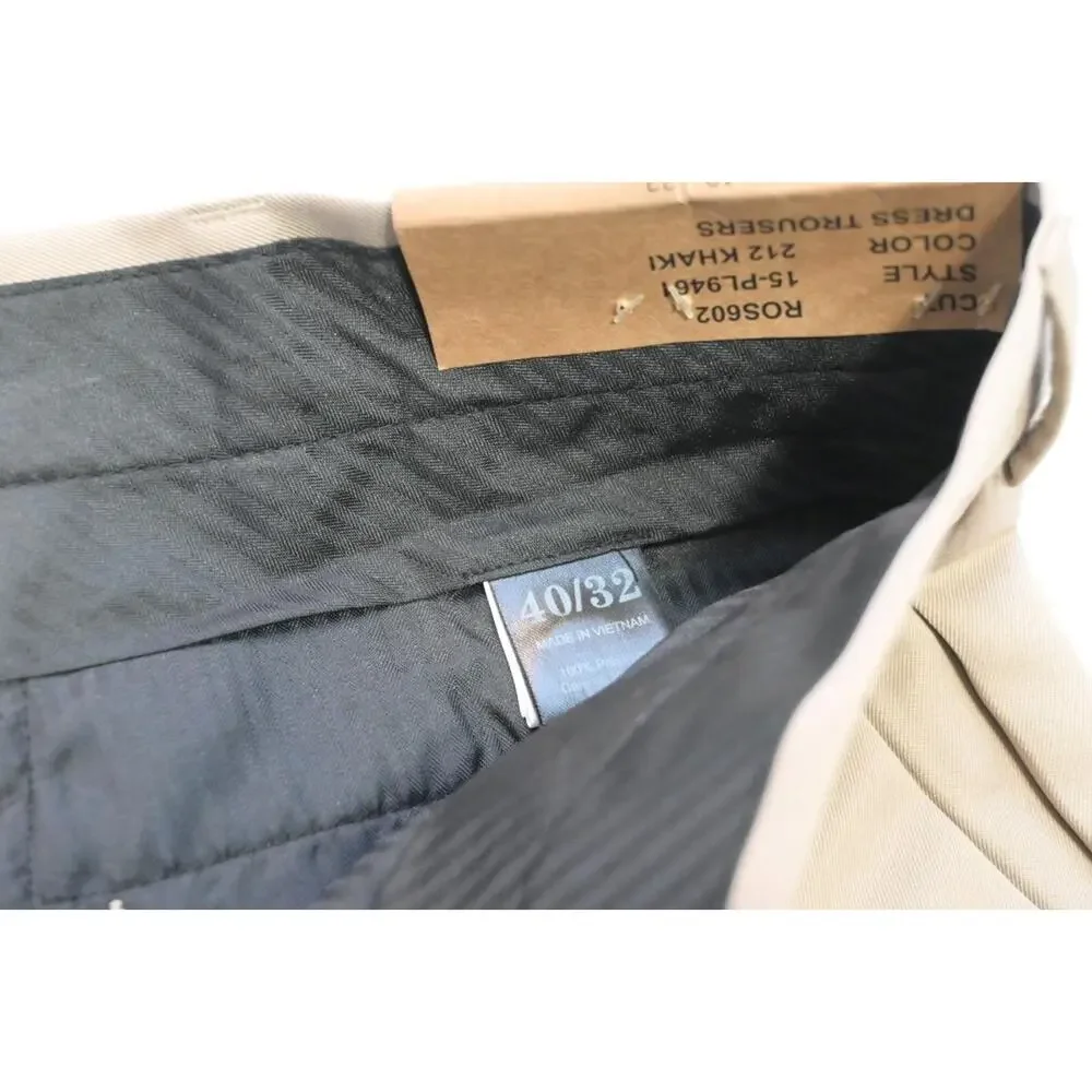 Dockers Performance Dress Pants Flat‎ Pleated Beige Polyester Mens 40 x 32 NWT
